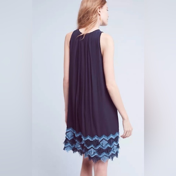 Anthropologie Maeve Festivity Swing Dress Navy with Tassels and Sequins - Picture 2 of 7